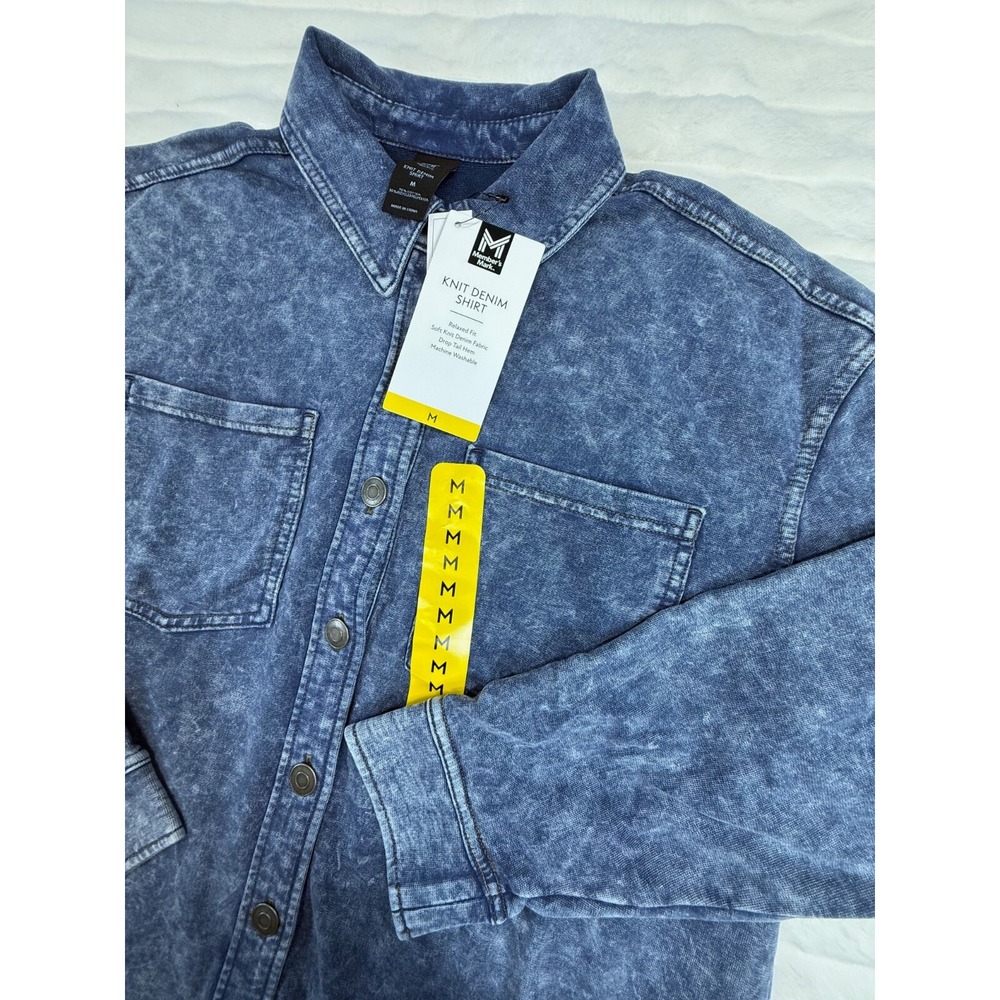 Members Mark Shirt Women Medium Blue Acid Wash Denim Relaxed Soft Knit Button